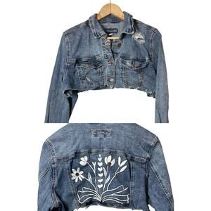 Maurices DIY Cropped Jean Jacket Painted Size XL 1X Boho Artsy Stretch